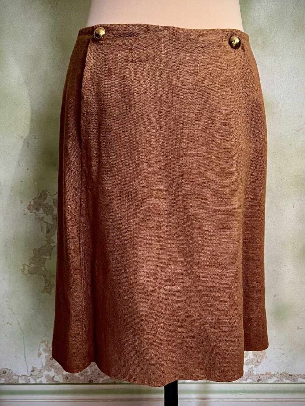 Vintage Majestic Rust Brown Wrap Skirt Gold Buttons Small / Size 4